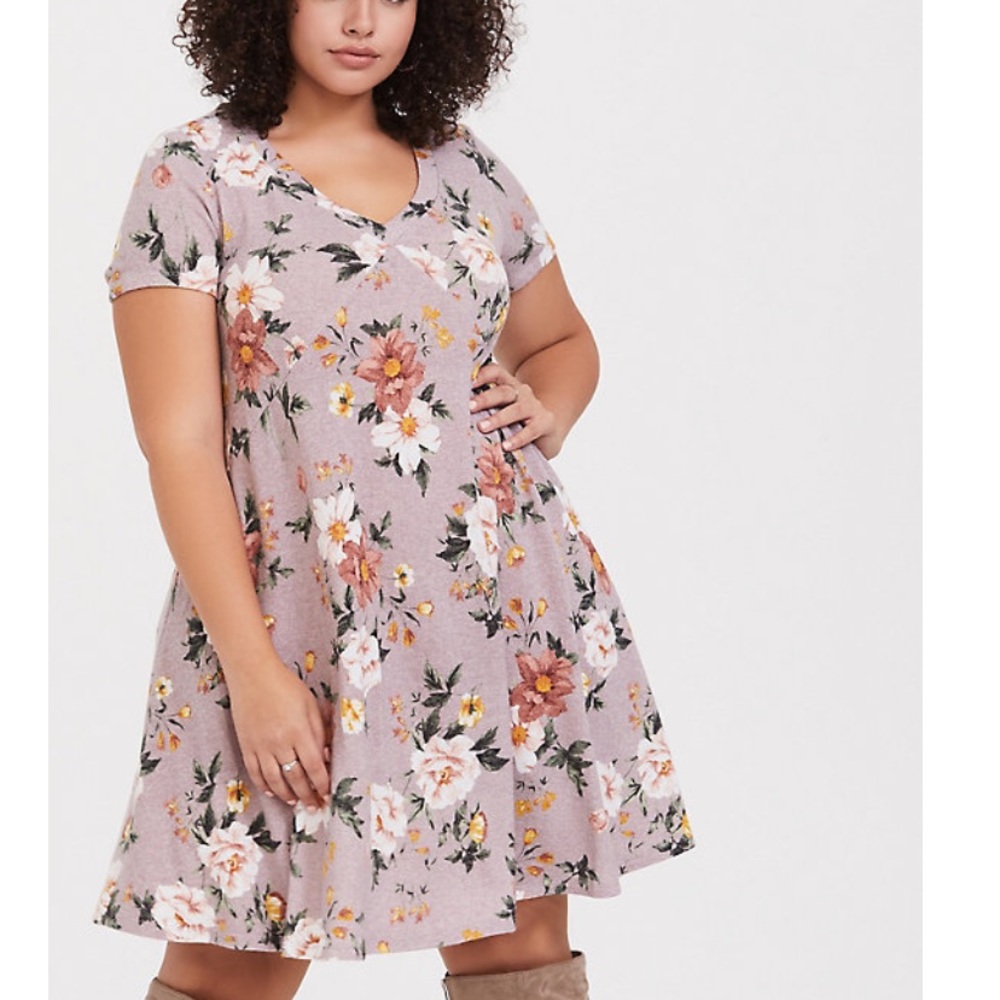 Super Soft Plush Lilac Purple Floral Trapeze Dress